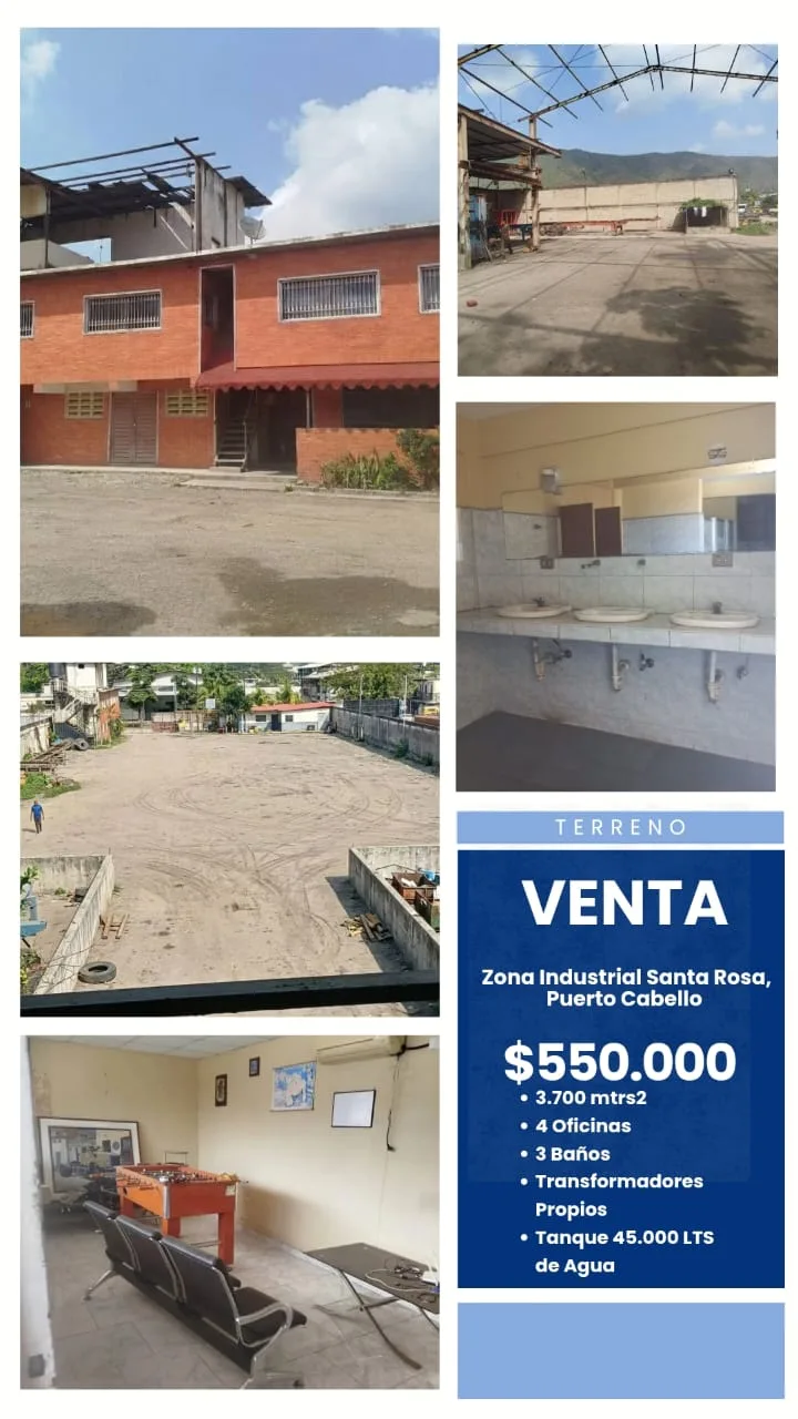 Terreno en Venta en Zona Industrial de Santa Rosa - Puerto Cabello 3700m² — USD 550,000