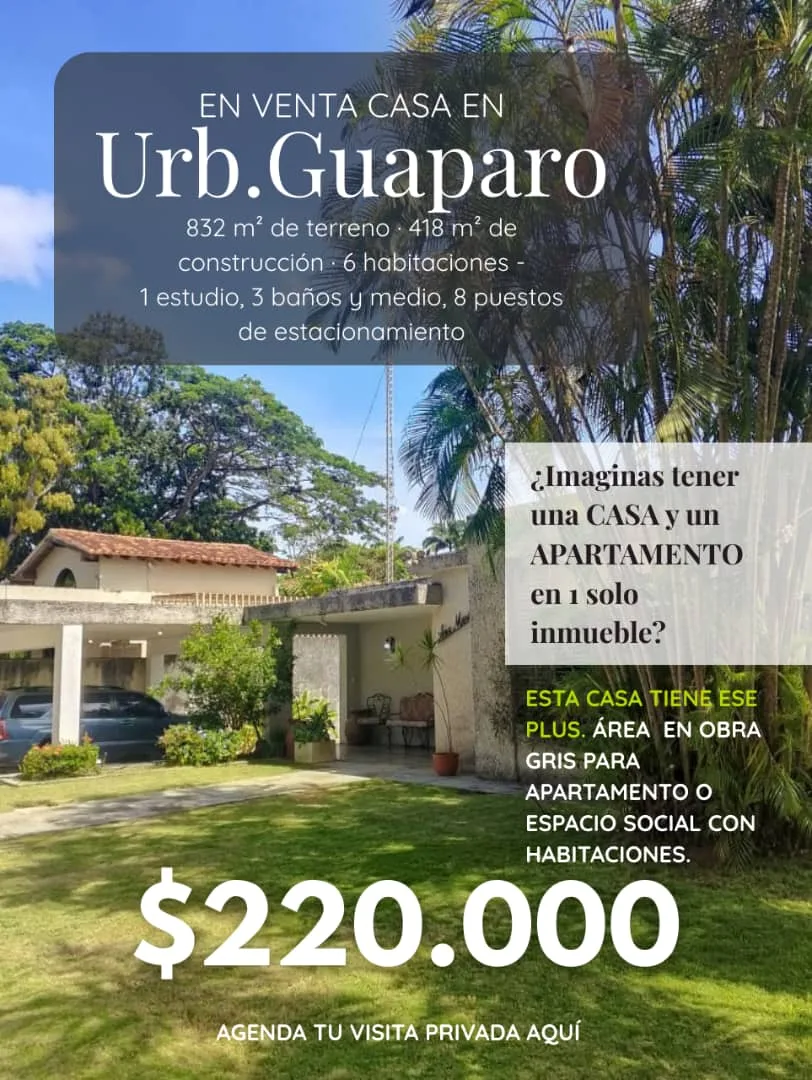 Casa en Venta en Urb. Guaparo — 7 hab 418m² — USD 220,000