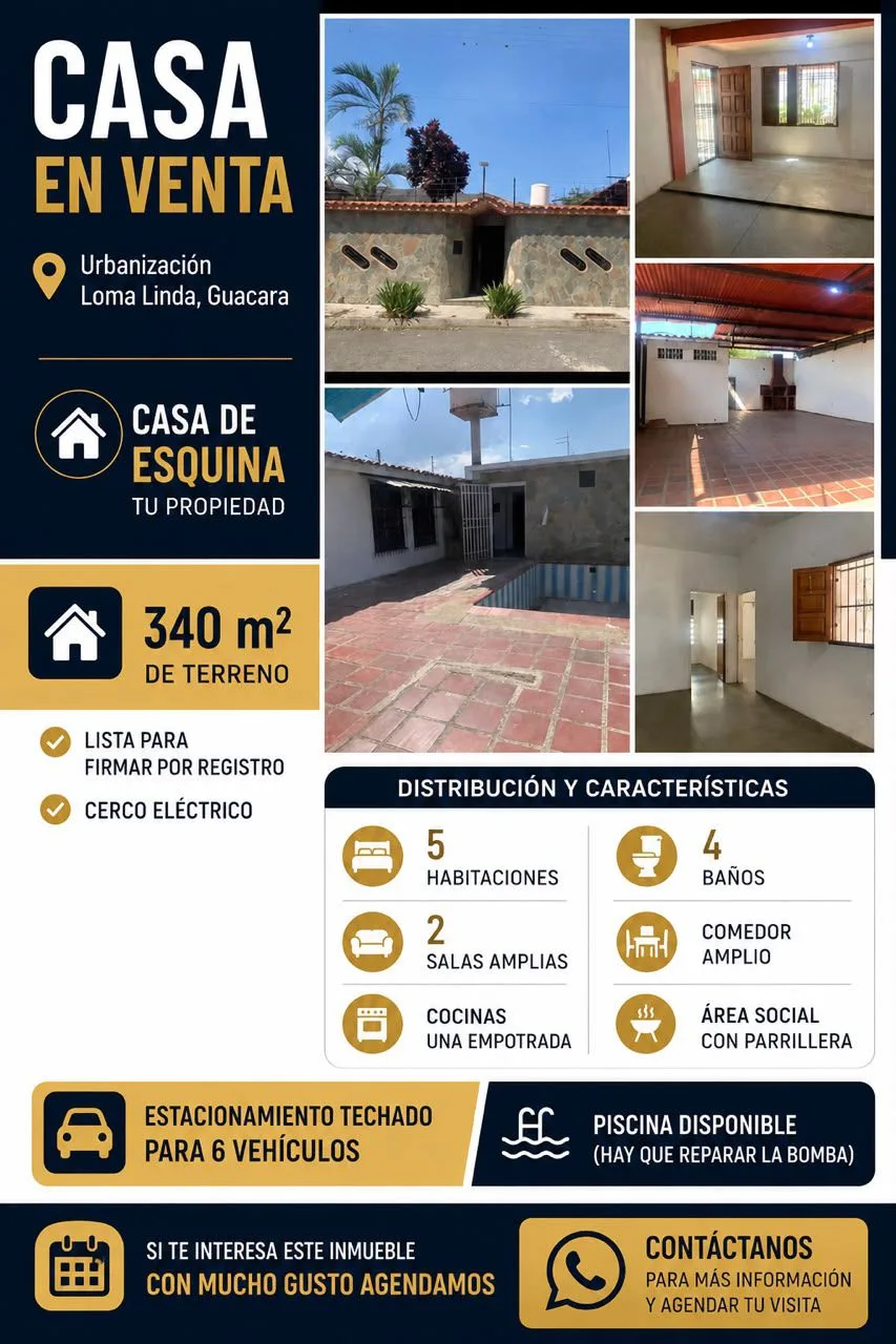 Casa en Venta en Urbanización Loma Linda, Guacara — 5 hab 340m² — Precio a consultar