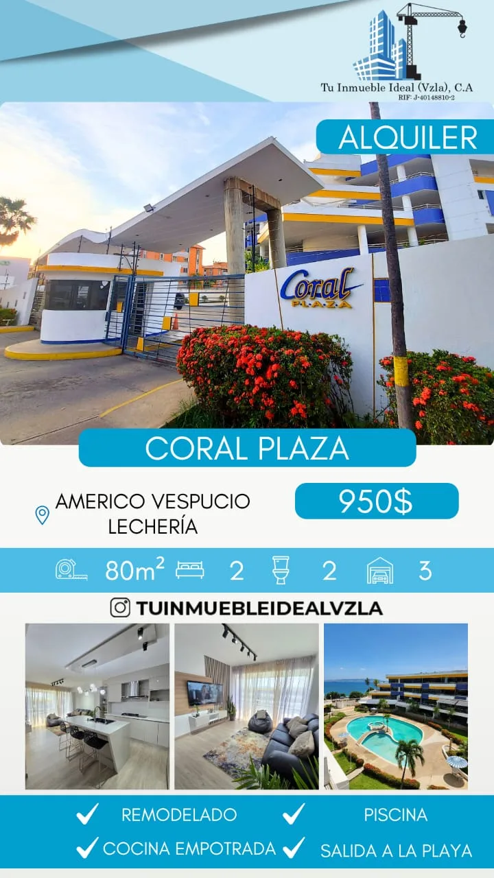 Apartamento en Alquiler en Conjunto Residencial Coral Plaza, Av. Americo Vespucio — 2 hab 80m² — USD 950