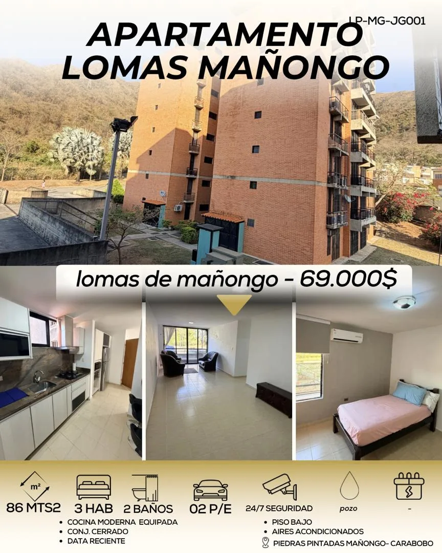 Apartamento en Venta en Lomas de Mañongo, Mañongo, Cerca al Sambil — 3 hab 86m² — USD 69,000