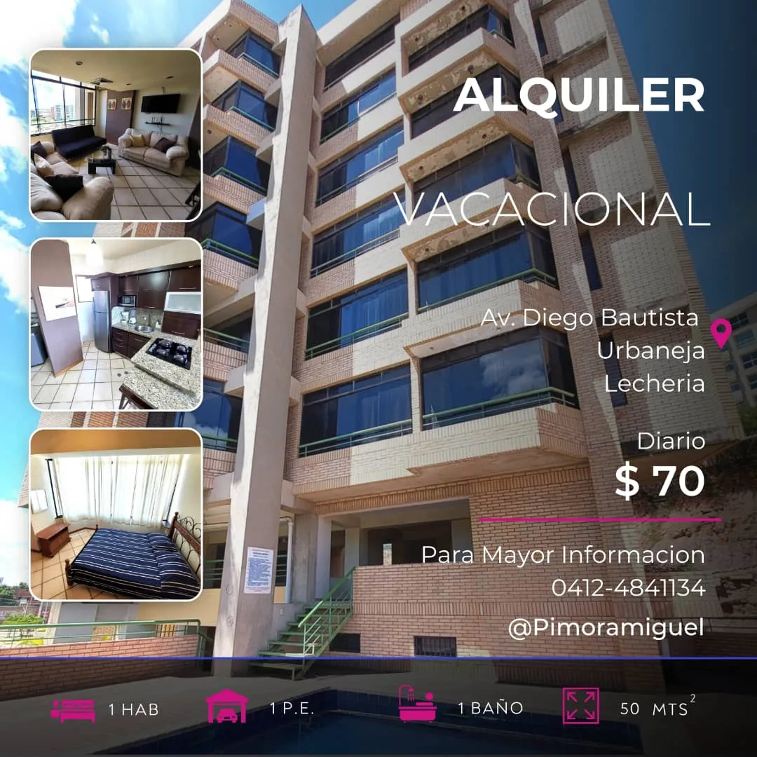 Apartamento en Alquiler en Urb Ardentia, Av. Diego Bautista Urbaneja, Lechería — 1 hab 50m² — USD 70
