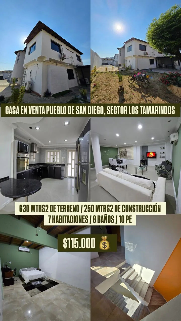 Casa en Venta en Sector Los Tamarindos, San Diego — 7 hab 630m² — USD 115,000