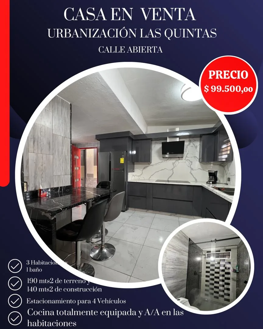 Casa en Venta en Las Quintas de Naguanagua — 3 hab 140m² — USD 99,500