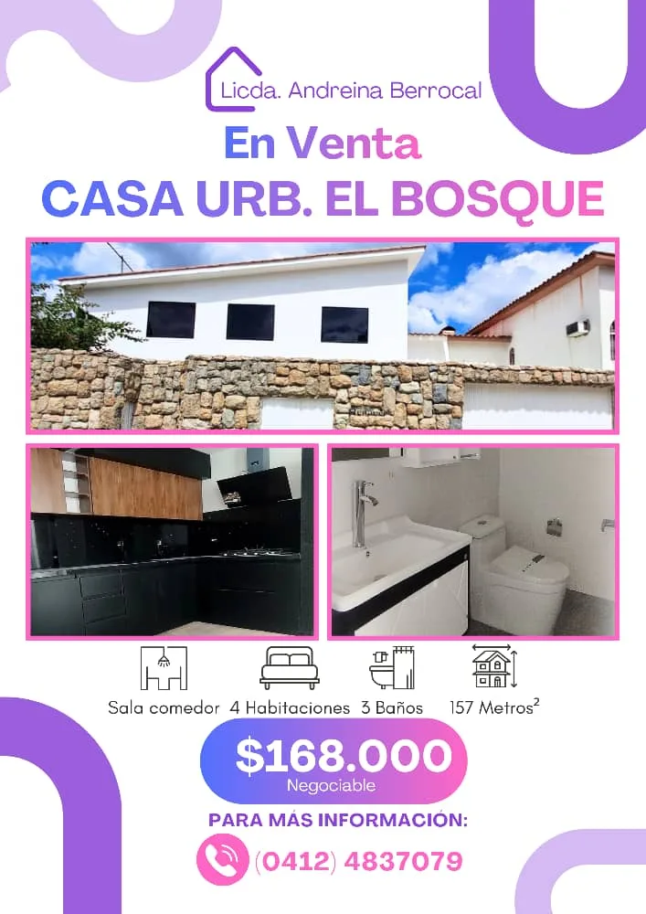 Casa en Venta en El Bosque — 4 hab 157m² — USD 168,000