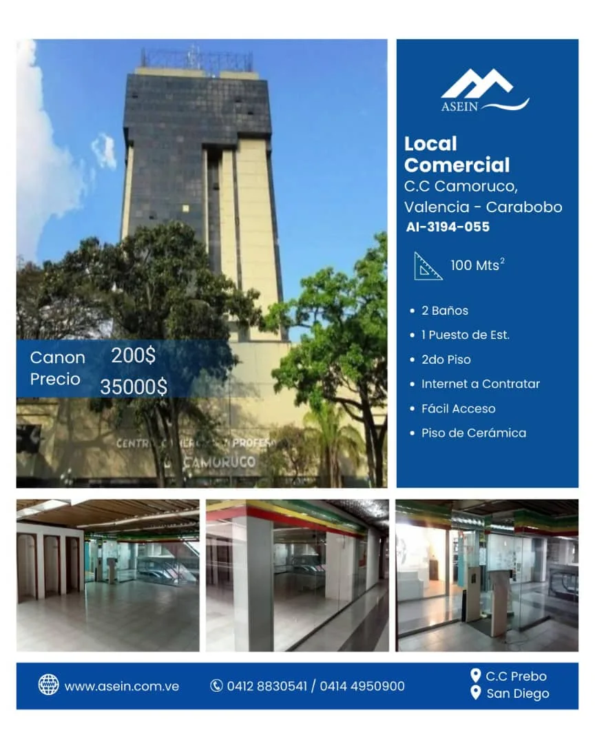 Local en Venta en C.C Camoruco, Valencia - Carabobo 100m² — USD 35,000