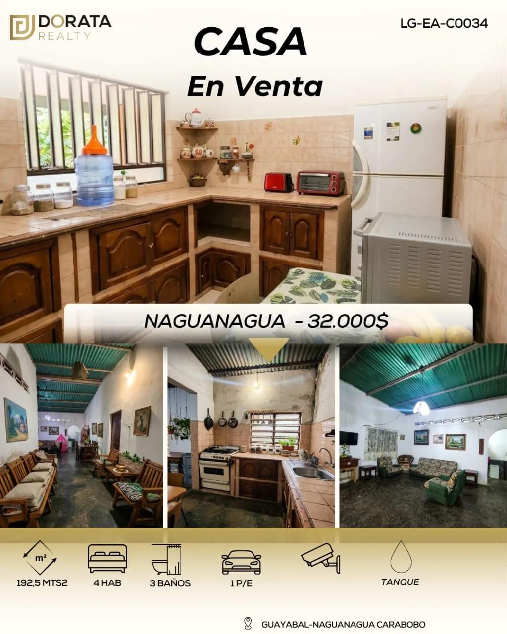 Casa en Venta en GUAYABAL-NAGUANAGUA CARABOBO — 4 hab 192m² — USD 32,000