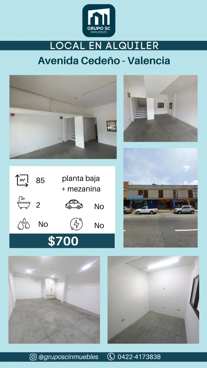 Local en Alquiler en Avenida Cedeño - Valencia 85m² — USD 700