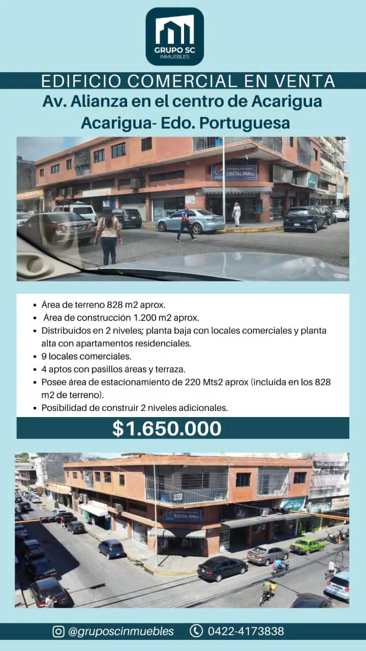 Local en Venta en Av. Alianza en el centro de Acarigua, Edo. Portuguesa 1200m² — USD 1,650,000