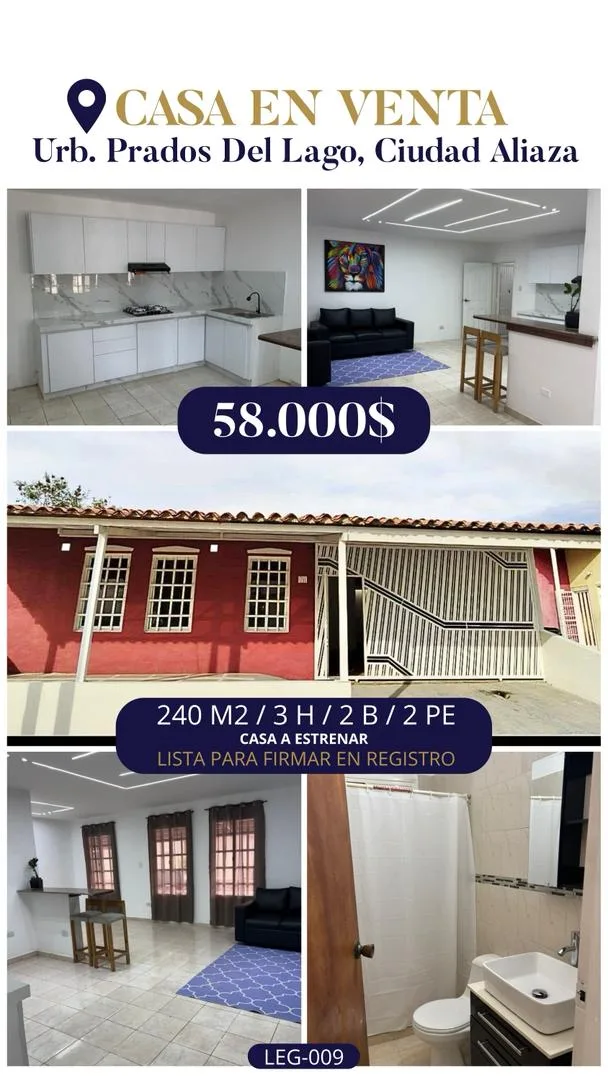 Casa en Venta en Urb. Prados Del Lago, Ciudad Aliaza — 3 hab 240m² — USD 58,000