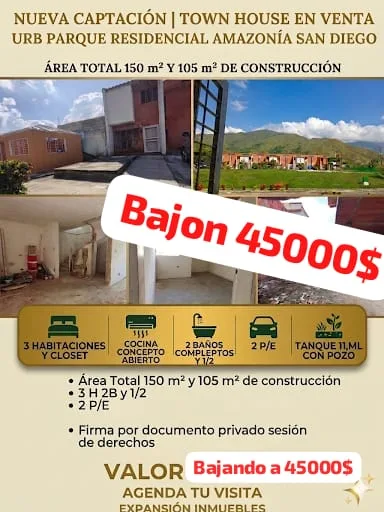 Townhouse en Venta en URB PARQUE RESIDENCIAL AMAZONÍA SAN DIEGO — 3 hab 150m² — USD 45,000