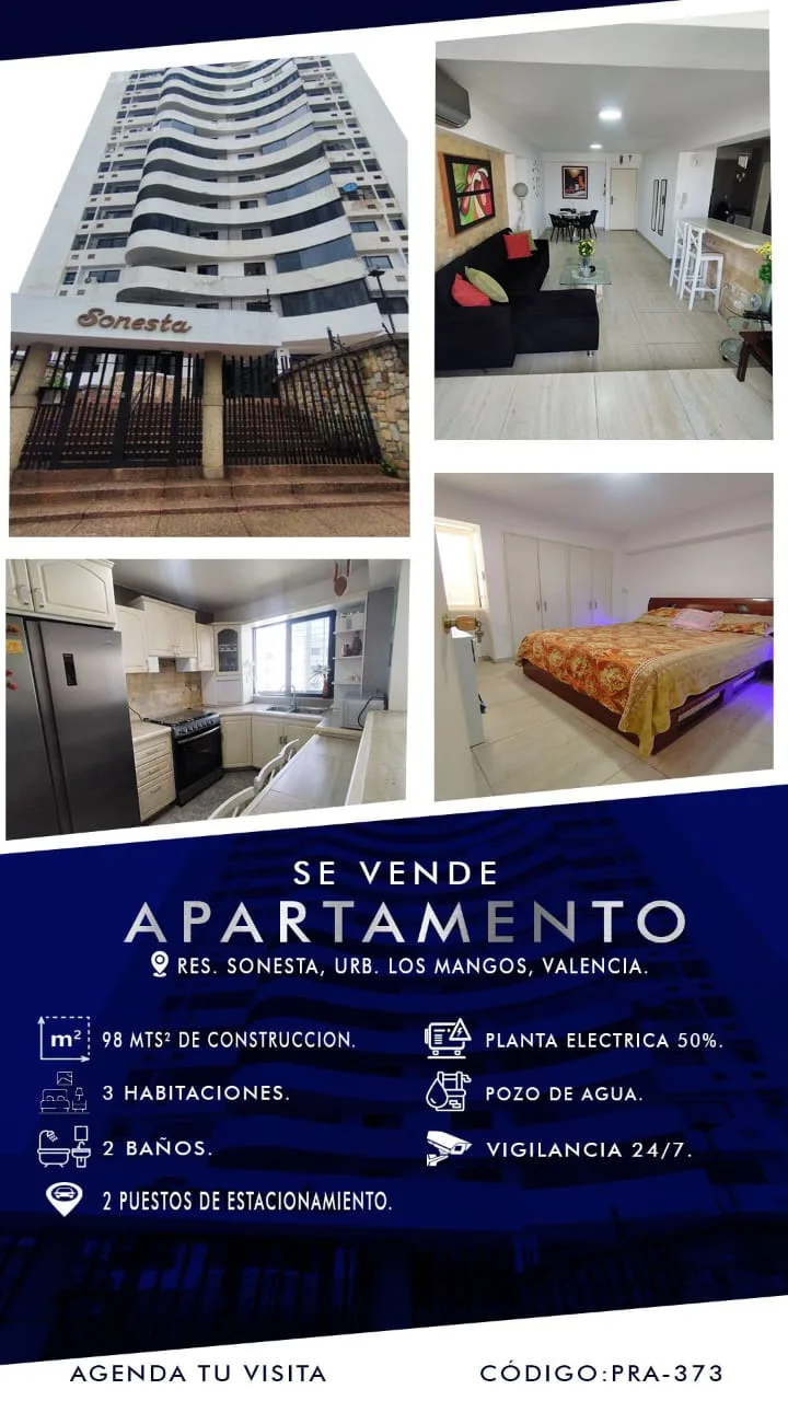Apartamento en Venta en Res. Sonesta, Los Mangos. Valencia — 3 hab 98m² — USD 87,500