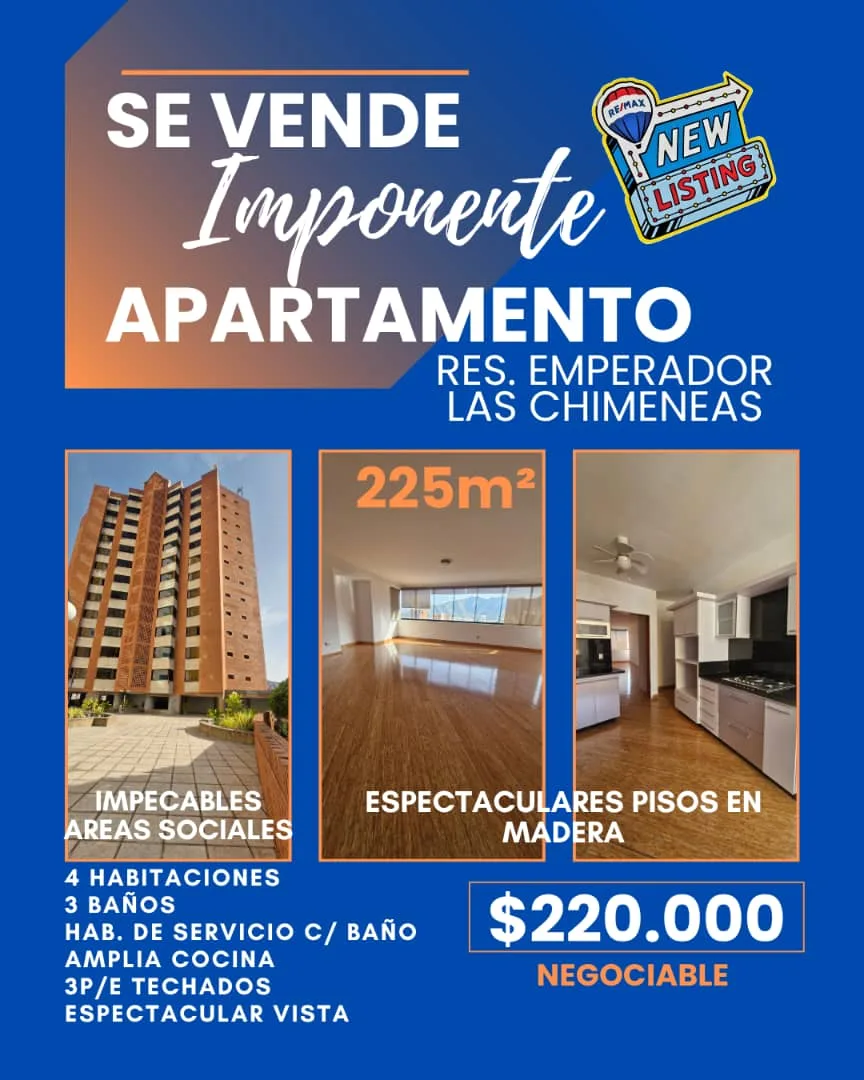 Apartamento en Venta en Res. Emperador, Chimeneas — 4 hab 225m² — USD 220,000