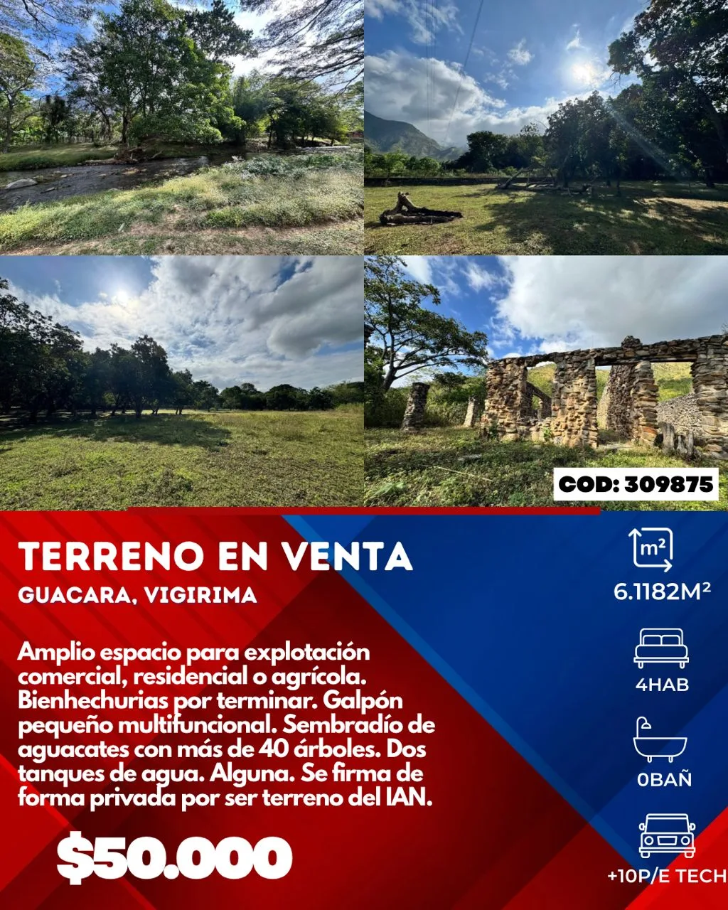 Terreno en Venta en Guacara - Sector Vigirima — 4 hab 6118m² — USD 50,000