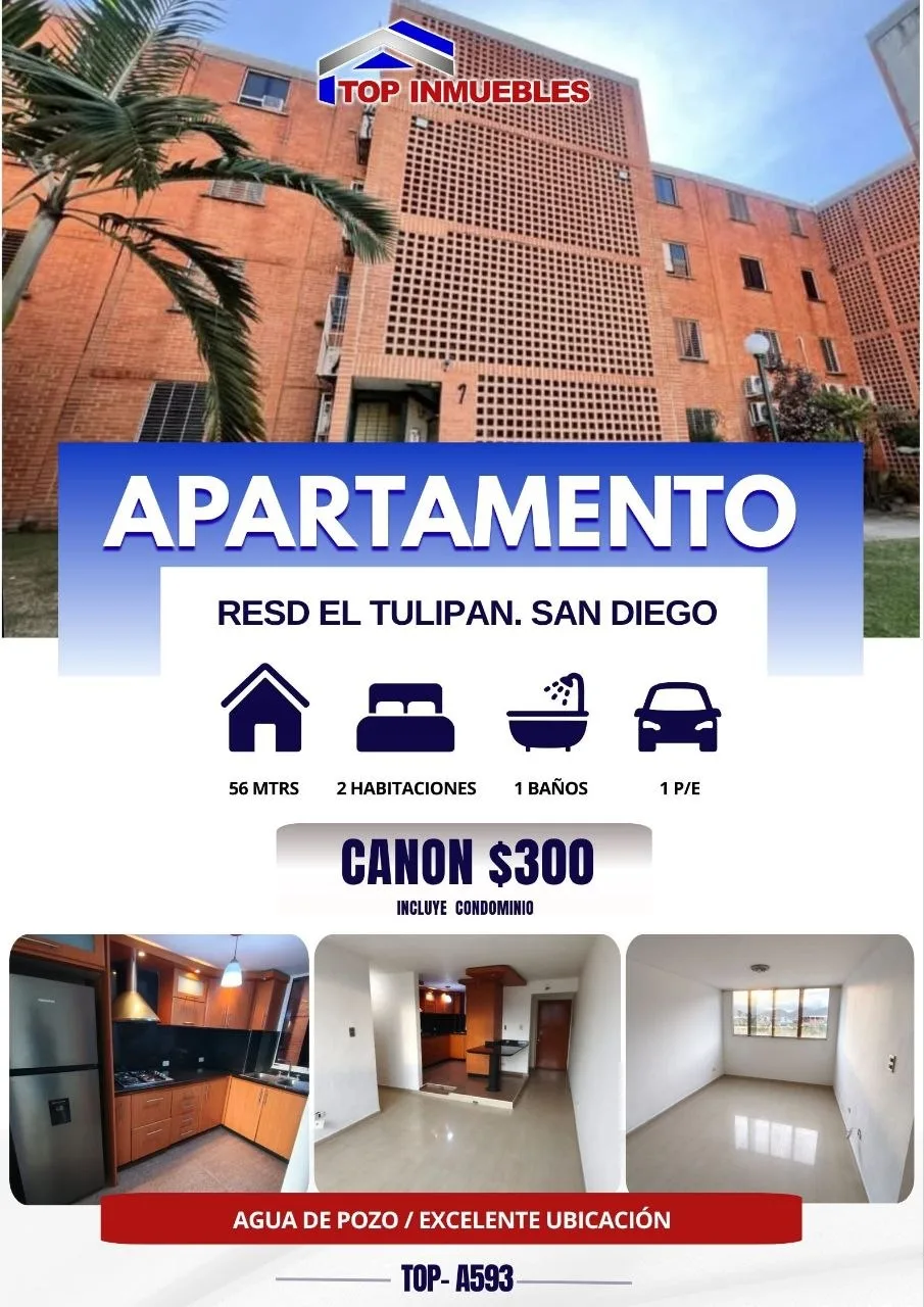 Apartamento en Alquiler en RESD EL TULIPAN. SAN DIEGO — 2 hab 56m² — USD 300