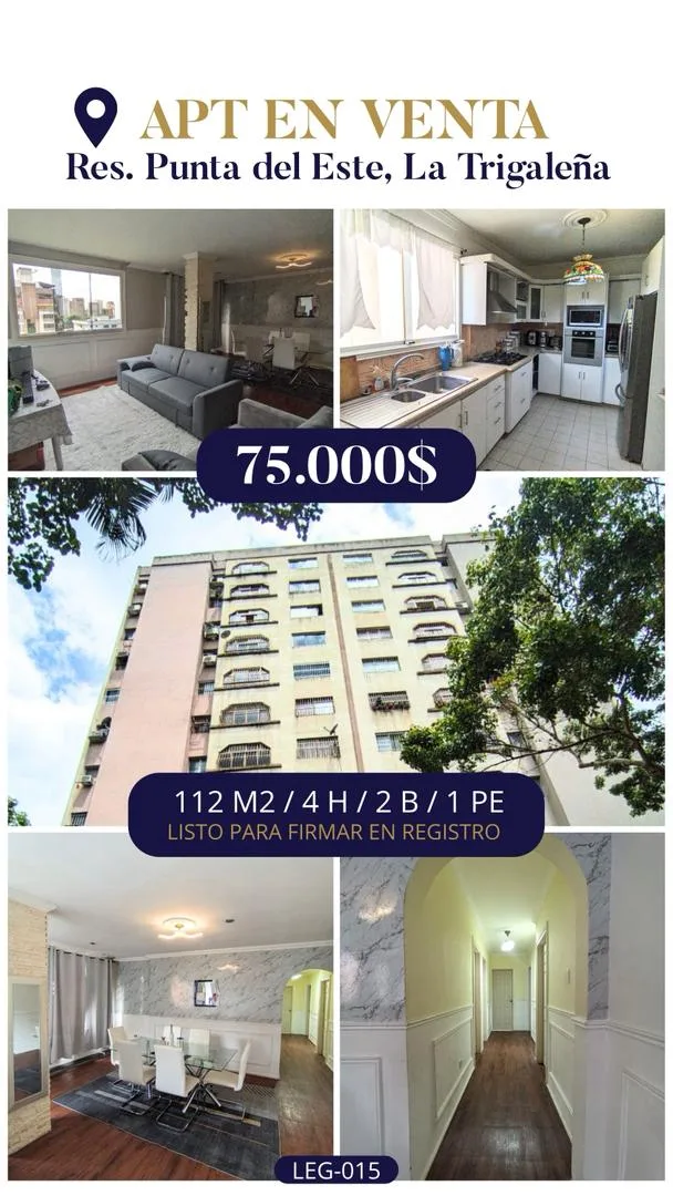 Apartamento en Venta en Res. Punta del Este, La Trigaleña — 4 hab 112m² — USD 75,000