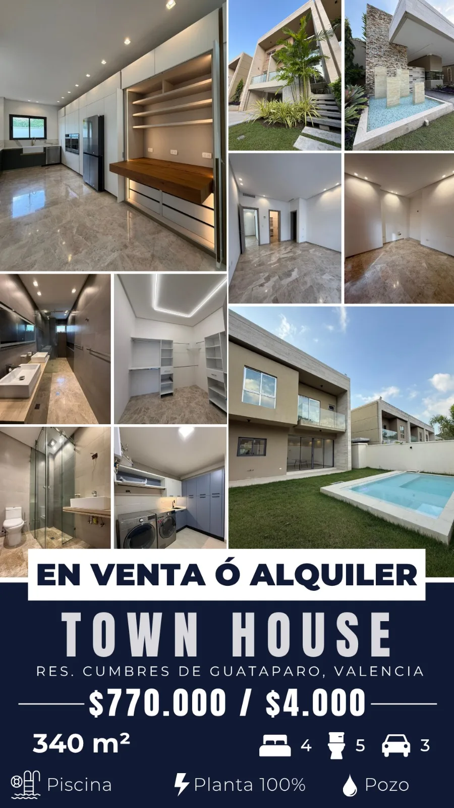 Townhouse en Venta en Cumbres de Guataparo — 4 hab 340m² — USD 770,000