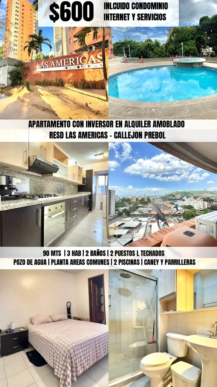 Apartamento en Alquiler en Res. Las Américas, Callejón Prebol — 3 hab — USD 600