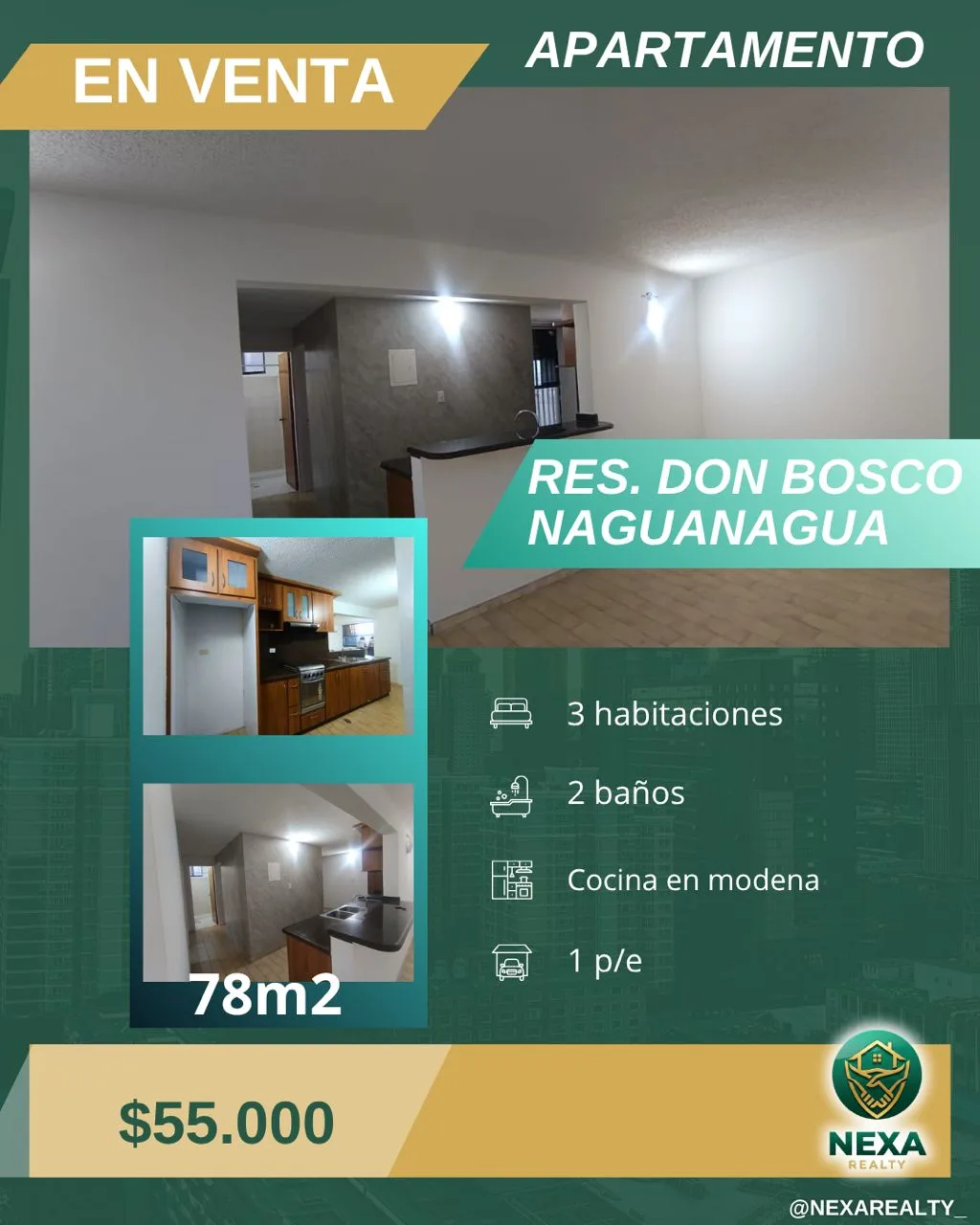 Apartamento en Venta en Residencias Don Bosco - Urb. La Granja Naguanagua — 3 hab 78m² — USD 55,000