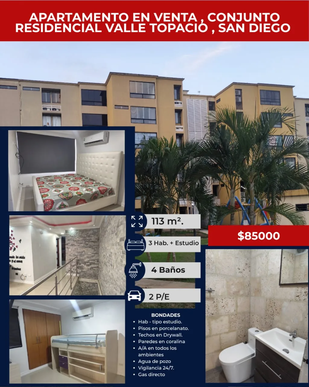 Apartamento en Venta en Valle Topacio, San Diego — 4 hab 113m² — USD 85,000