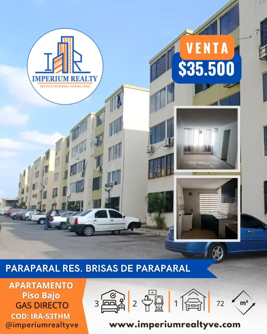 Apartamento en Venta en Brisas de Paraparal — 3 hab 72m² — USD 35,500