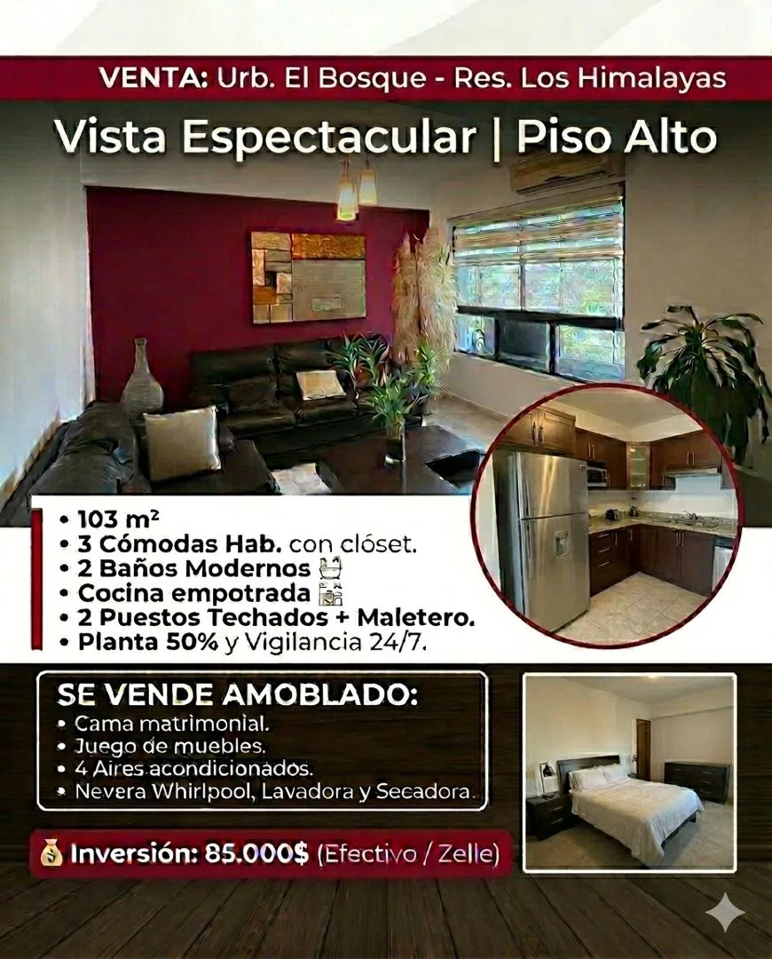 Apartamento en Venta en Urb. El Bosque - Res. Los Himalayas — 3 hab 103m² — USD 85,000