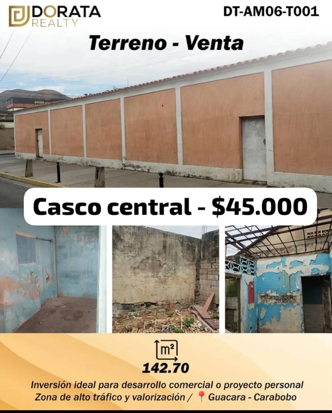 Terreno en Venta en casco central de Guacara 143m² — USD 45,000