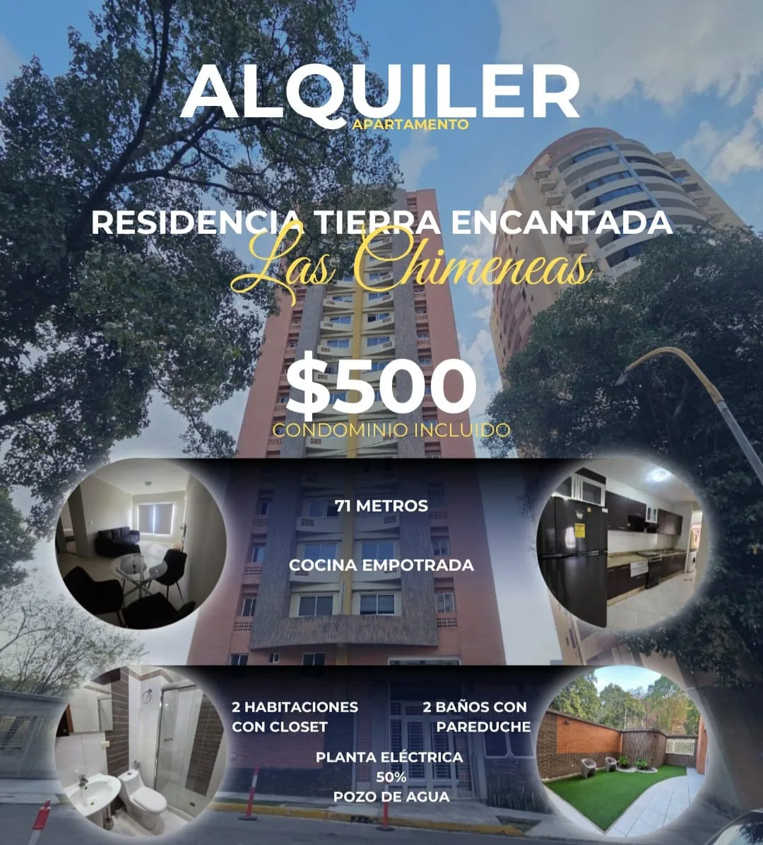Apartamento en Alquiler en Resd Tierra Encantada Urb Las Chimeneas — 2 hab 71m² — USD 500