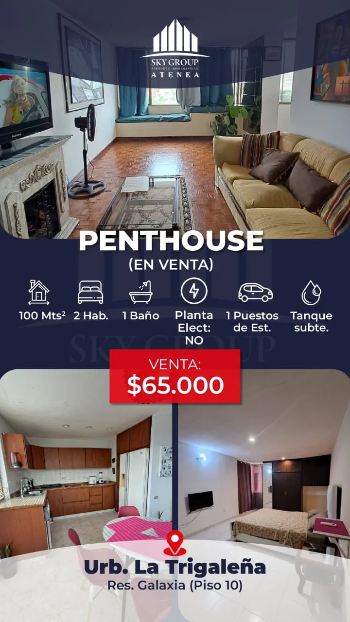 Apartamento en Venta en RES Galaxia, Urb. La Trigaleña — 2 hab 100m² — USD 65,000