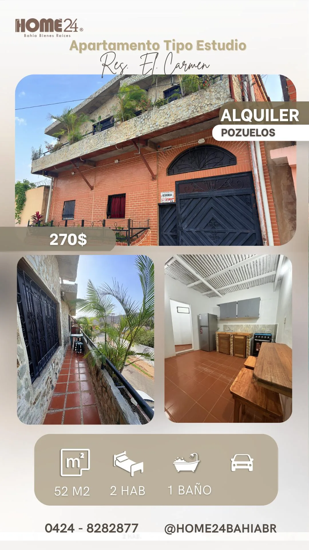 Apartamento en Alquiler en Residencias El Carmen, calle Santa Rosa de Pozuelo — 2 hab 53m² — USD 270