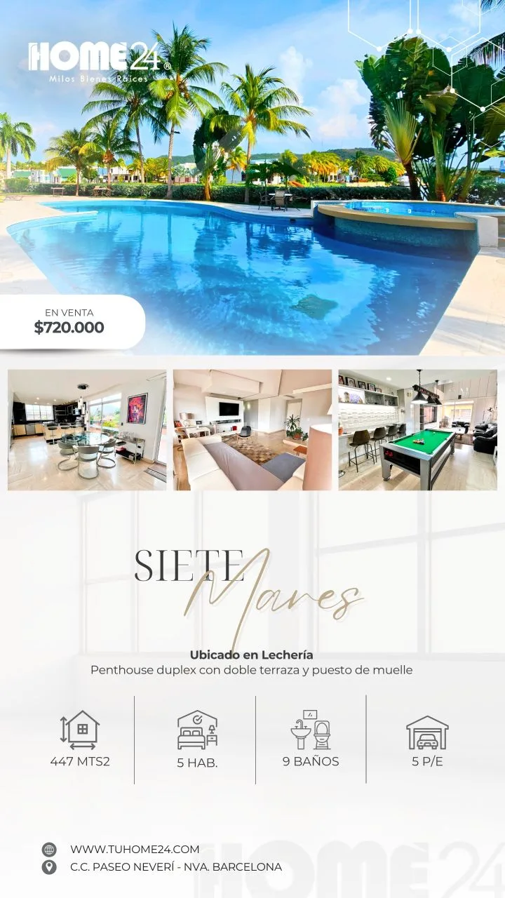 Penthouse en Venta en Conjunto Residencial Siete Mares, Lechería — 5 hab 447m² — USD 720,000