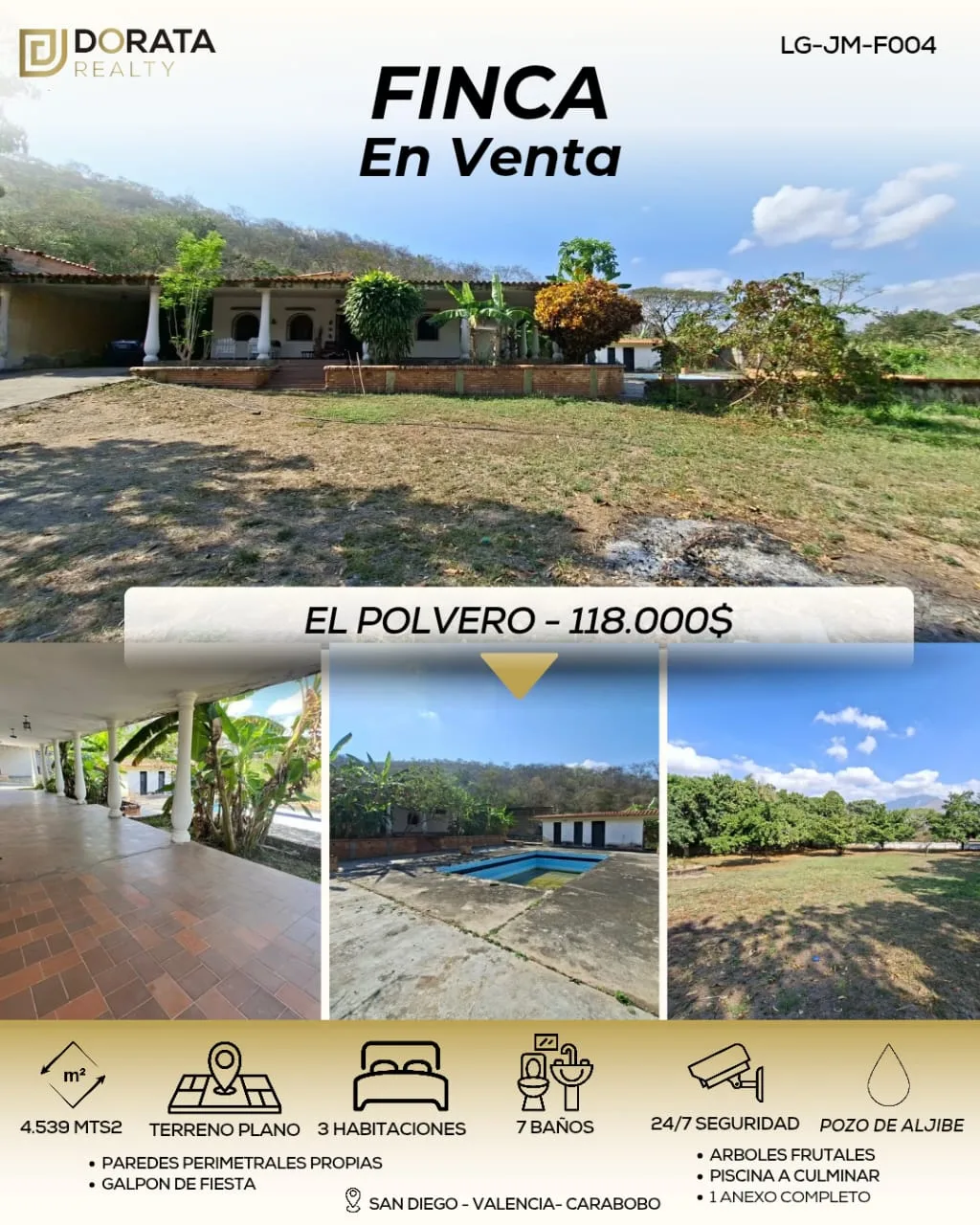 Casa en Venta en El Polvero, San Diego — 3 hab 4539m² — USD 118,000