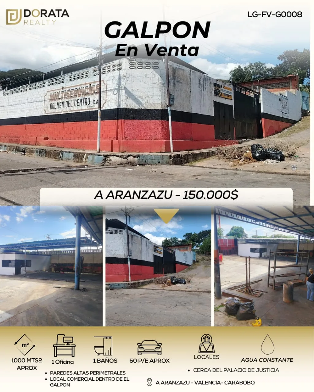 Galpon en Venta en Aranzazu, Valencia — 1 hab 1000m² — USD 150,000