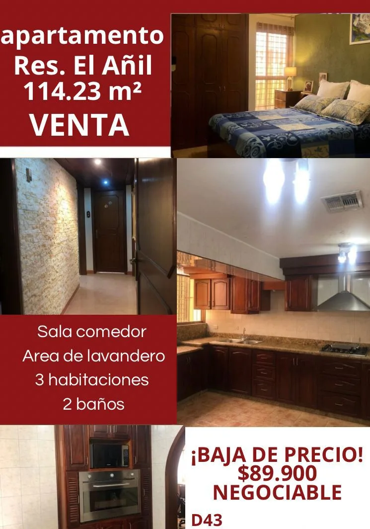 Apartamento en Venta en Prebo, Res. El Añil — 3 hab 114m² — USD 89,900