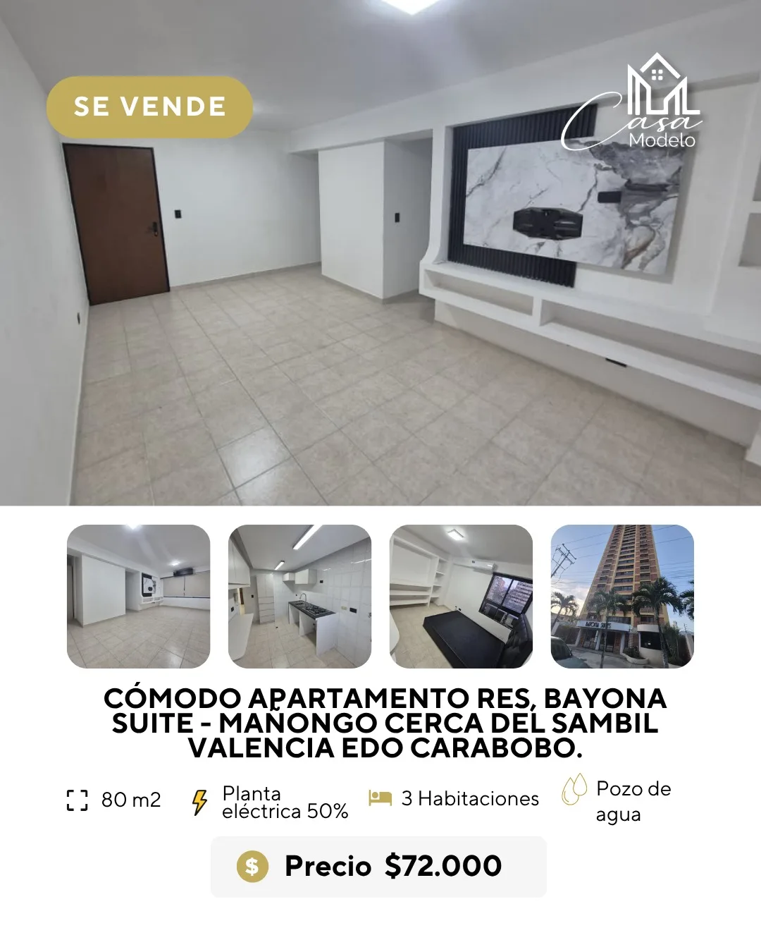 Apartamento en Venta en RES, BAYONA SUITE Mañongo Cerca del Sambil Valencia edo Carabobo — 3 hab 80m² — USD 72,000