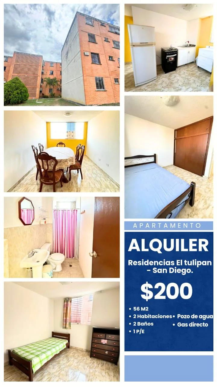 Apartamento en Alquiler en Res Tulipán — 2 hab 56m² — USD 200