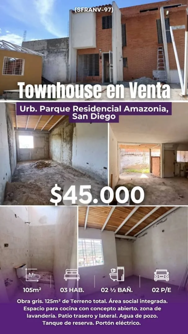 Townhouse en Venta en San Diego-Edo.Carabobo — 3 hab 105m² — USD 45,000