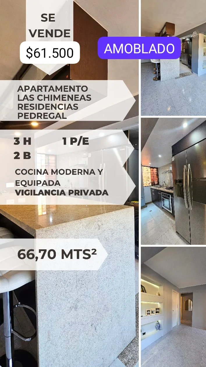 Apartamento en Venta en Las Chimeneas, Residencias Pedregal — 3 hab 67m² — USD 61,500