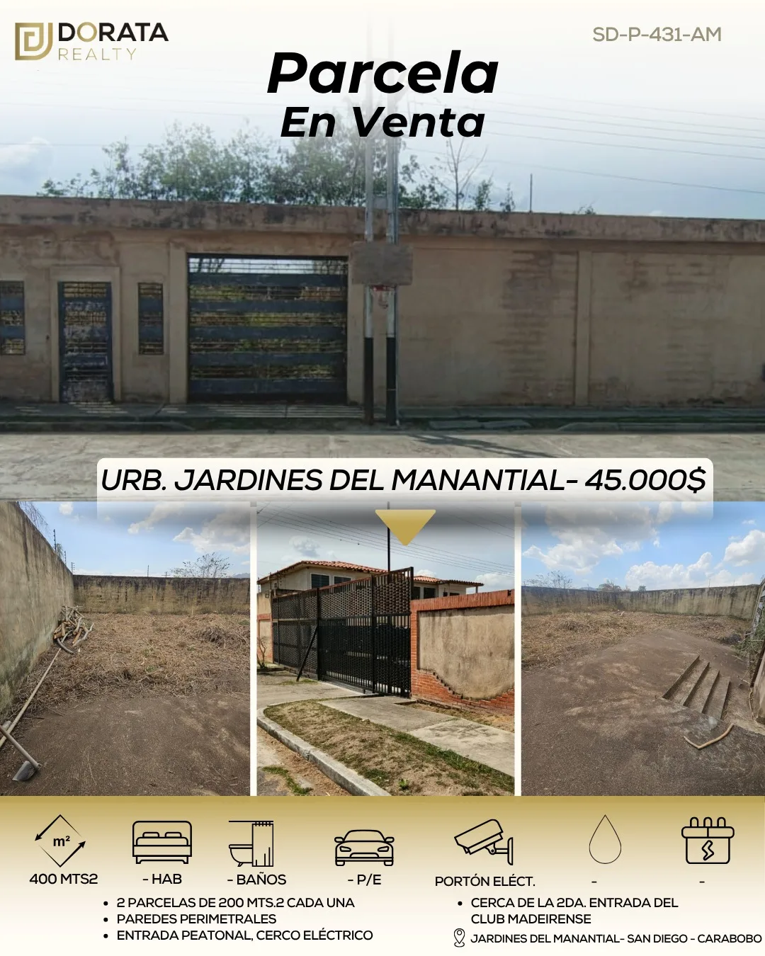 Terreno en Venta en Urbanización Jardines del Manantial, San Diego 400m² — USD 45,000