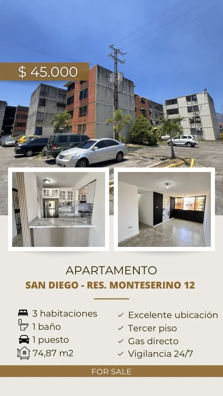 Apartamento en Venta en SAN DIEGO - RES. MONTESERINO 12 — 3 hab 75m² — USD 45,000