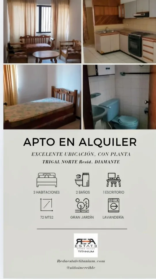 Apartamento en Alquiler en Trigal Norte — 4 hab 75m² — USD 350