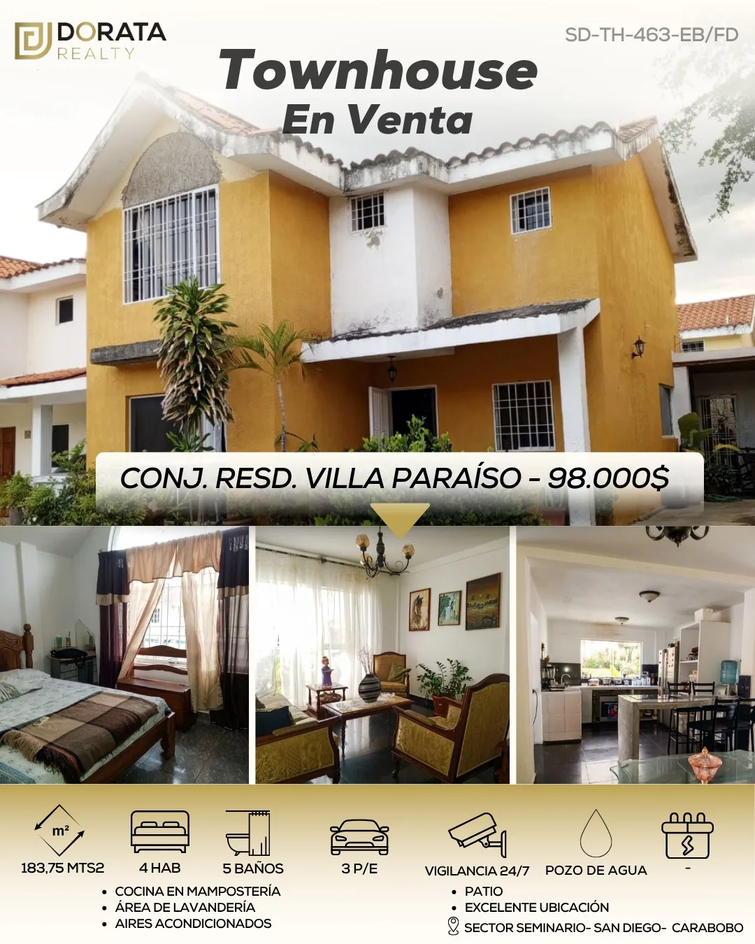 Casa en Venta en Conj. Res. Villa Paraíso, Sector Seminario, San Diego — 4 hab 114m² — USD 98,000