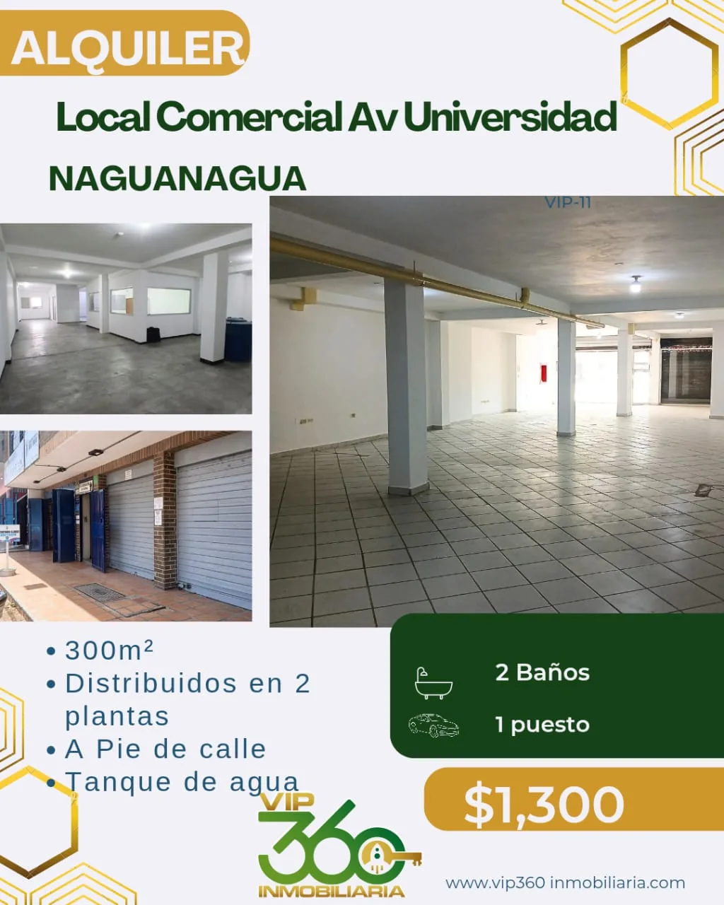 Local en Alquiler en Av Universidad, NAGUANAGUA 300m² — USD 1,300