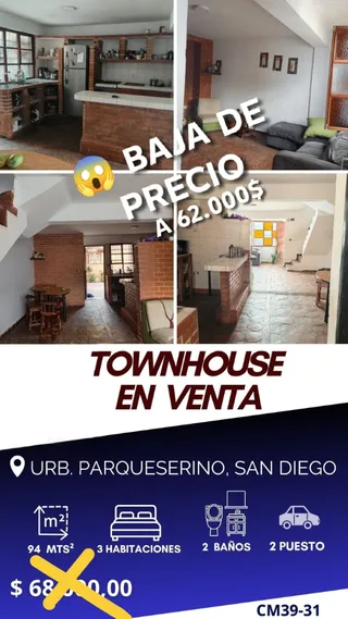 Townhouse en Urbanización Parqueserino, San Diego, Edo. Carabobo