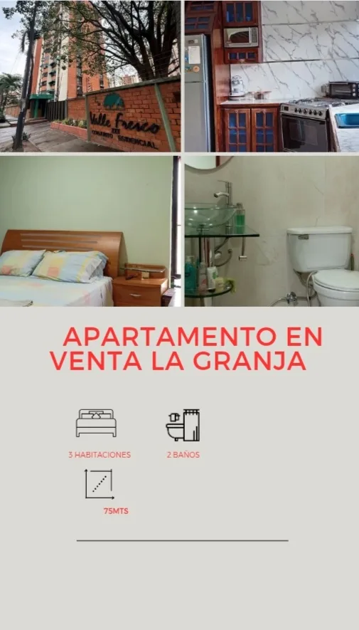 Apartamento en Venta en la granja conjunto cerrado — 3 hab 75m² — USD 62,500