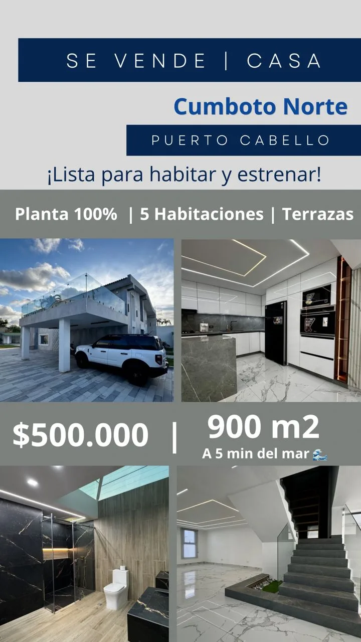 Casa en Venta en Urb. Cumboto Norte Puerto Cabello — 6 hab 750m² — USD 500,000