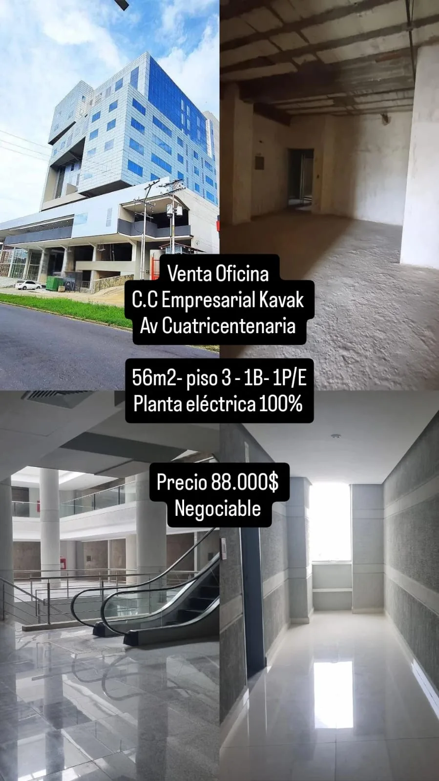 Oficina en Venta en C.C Empresarial Kavak, Av Cuatricentenaria 56m² — USD 88,000