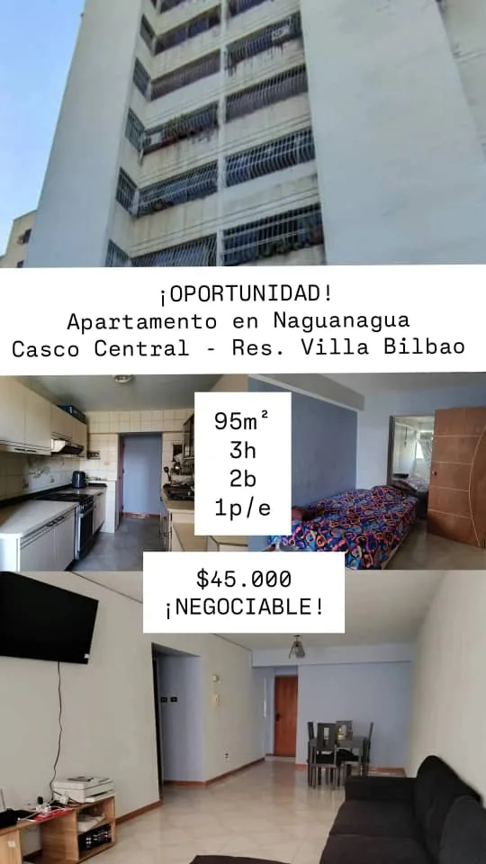 Apartamento en Venta en Naguanagua, Casco Central - Res. Villa Bilbao — 3 hab 95m² — USD 45,000