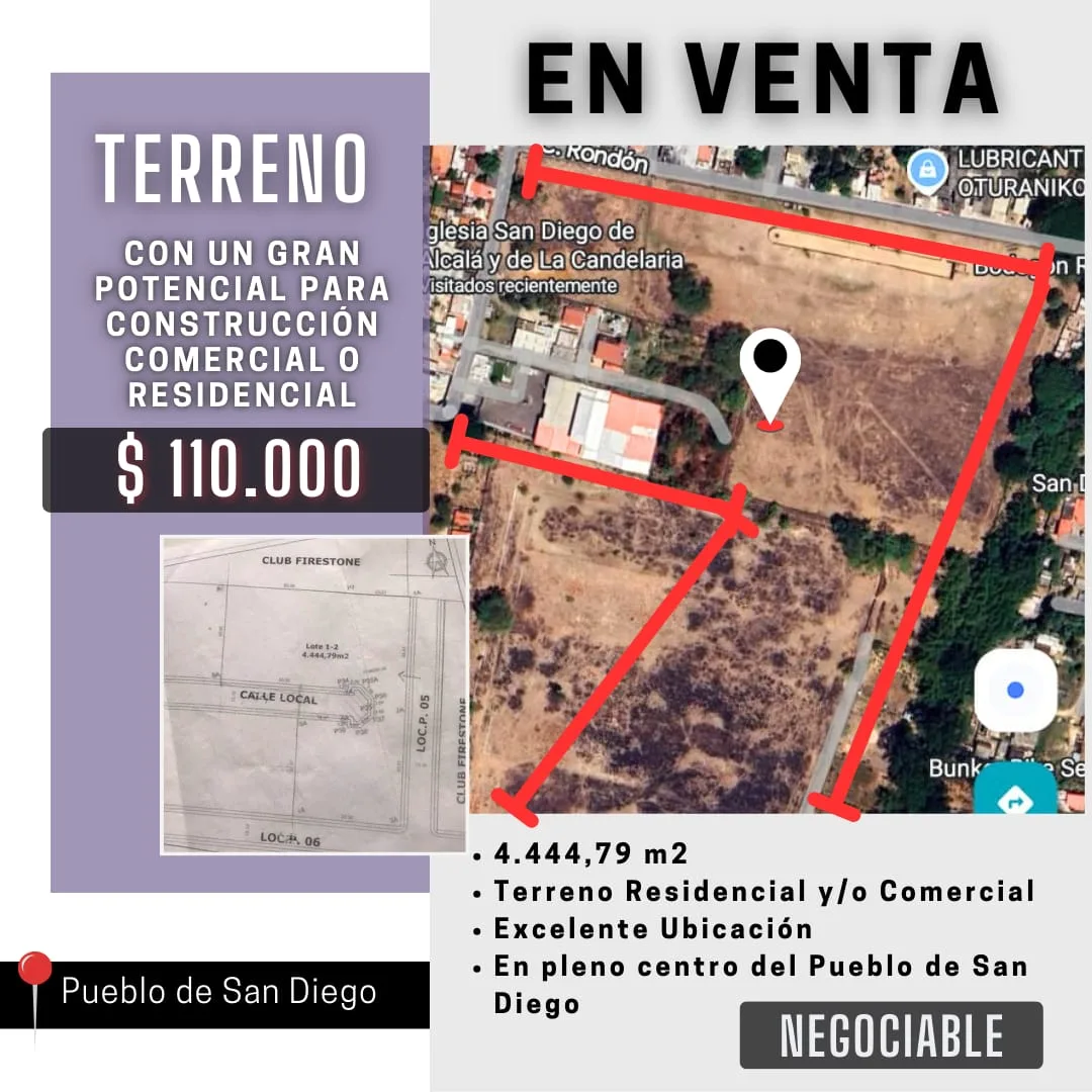 Terreno en Venta en Pueblo de San Diego 4444m² — USD 110,000