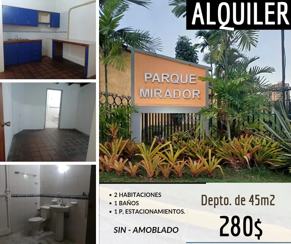 Apartamento en Alquiler en Parque Mirador, Calle Cumaná — 2 hab 45m² — USD 280